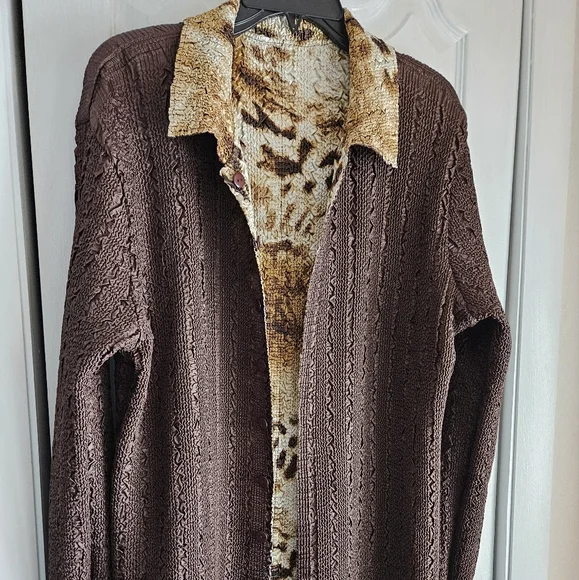 NEW C Scarf Co Cardigan with Animal Print Lining... Reversible and Strechy XL - Picture 2 of 14